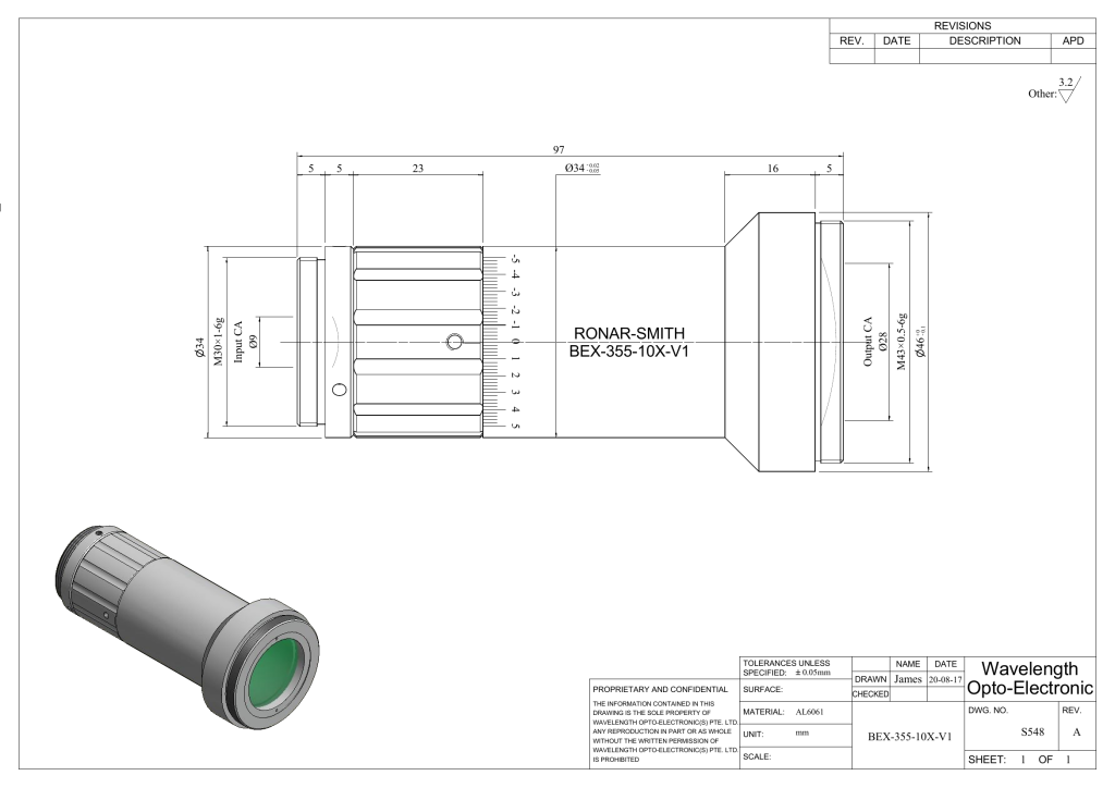 BC BEX-355-10X-V1 紫外355nm10倍扩束镜 激光打标机紫外扩束镜