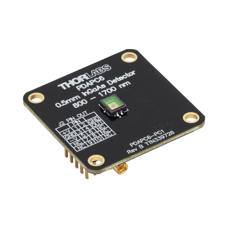Thorlabs PDAPC6 铟镓砷探测器,固定增益,安装在PCB上,800 - 1700 nm,带宽150 MHz,0.2 mm²