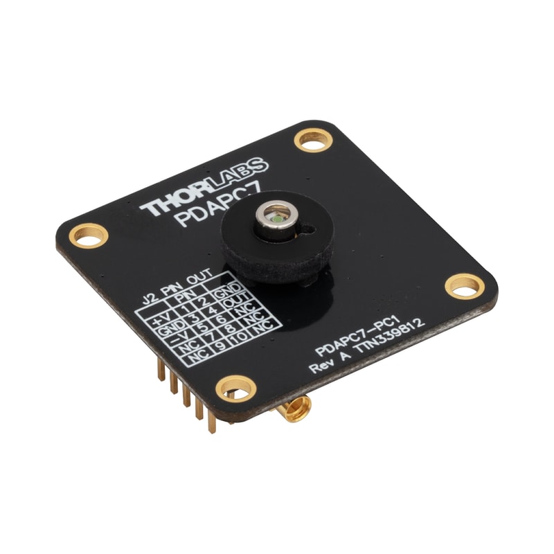 Thorlabs PDAPC7 铟镓砷探测器,波长扩展型,固定增益,安装在PCB上,900 - 2600 nm,带宽25 MHz,0.8 mm²