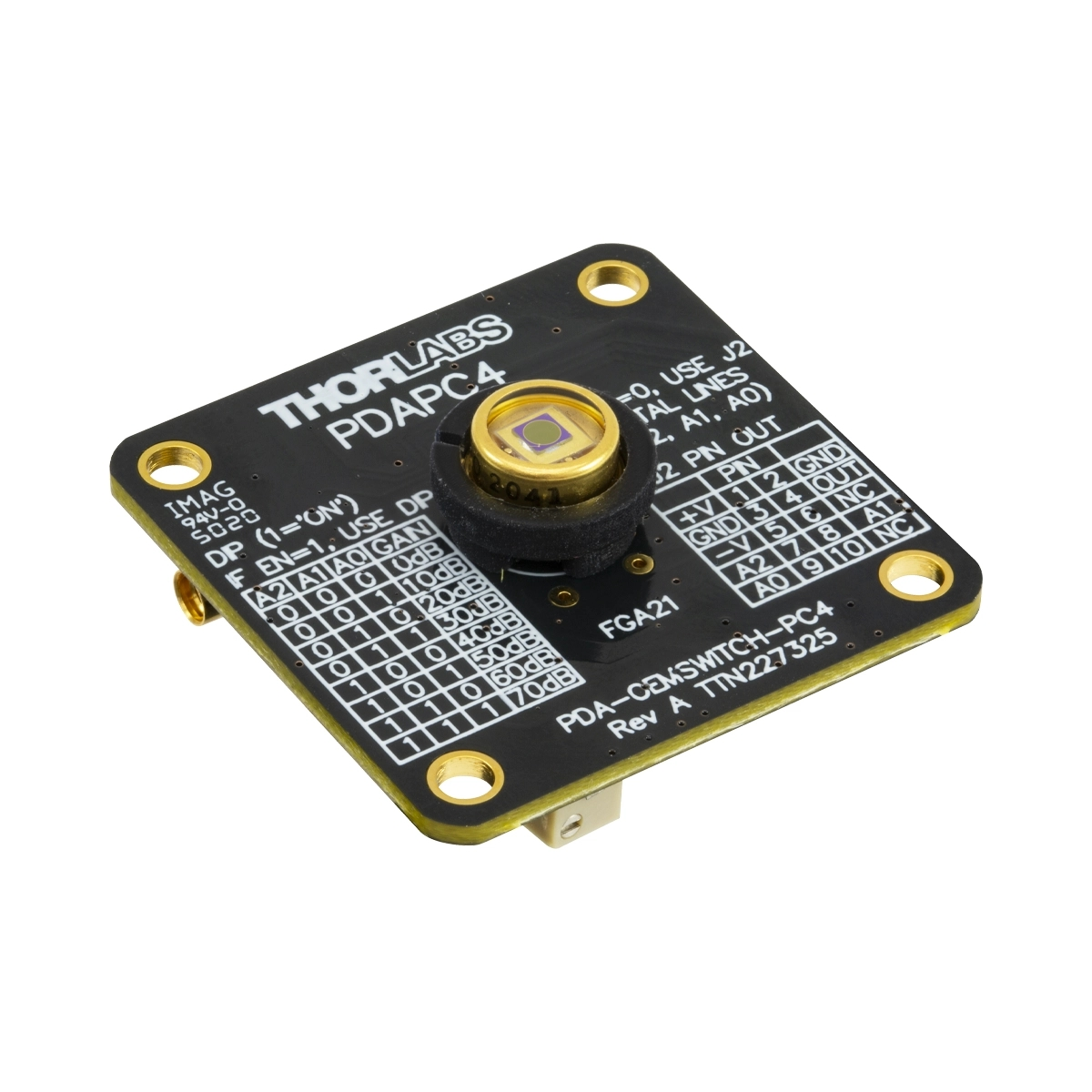 Thorlabs PDAPC4 铟镓砷探测器 800-1700nm 11MHz