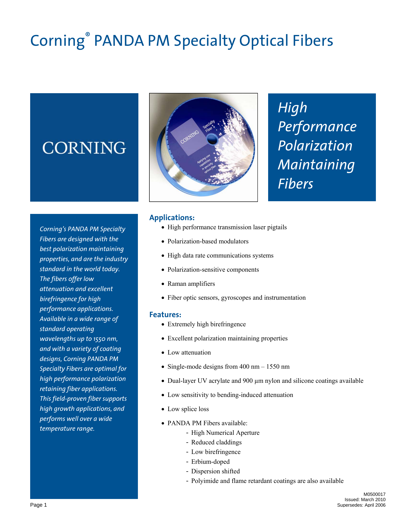 Corning® PANDA型保偏光纤横截面结构(应力施加区对称分布于纤芯两侧)(图源:Corning / Newport)