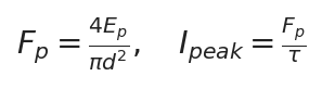 F_p=\frac{4E_p}{\pi d^2},\quad