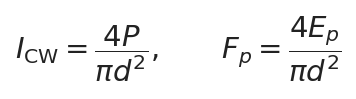 I_{\rm CW}=\dfrac{4P}{\pi d^2}