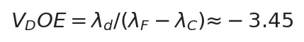V_DOE = λ_d/(λ_F − λ_C) ≈ −3.4