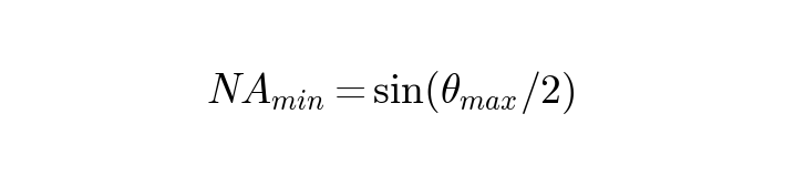 最小NA计算公式 NAmin=sin(θmax/2)