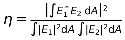\eta = \frac{\left| \int E_1^* E_2 \; \mathrm{d}A